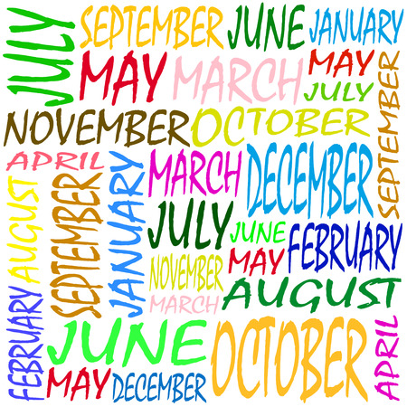 The names of the months written in different colors horizontally and vertically.のイラスト素材