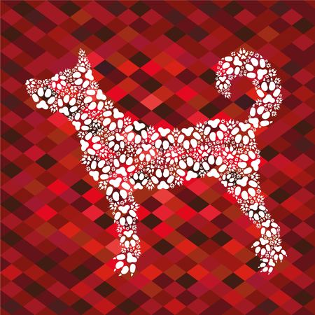 Silhouette of a dog made of dog printsのイラスト素材