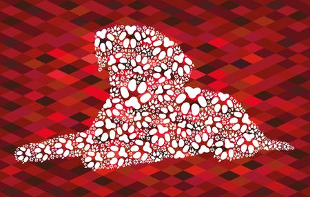 Silhouette of a dog made of dog printsのイラスト素材