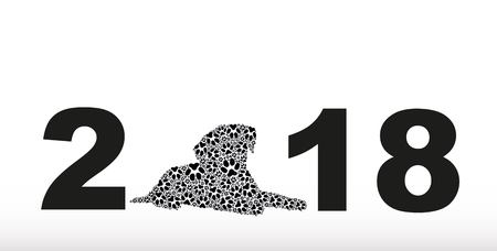 Symbol of 2018 year. Silhouette of a dog made of dog printsのイラスト素材