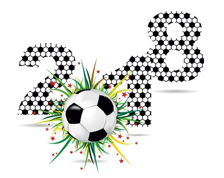 Texture with a soccer ball on grass with 2018 inscription.のイラスト素材