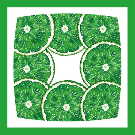 Pattern of slices of green limes in a frameのイラスト素材