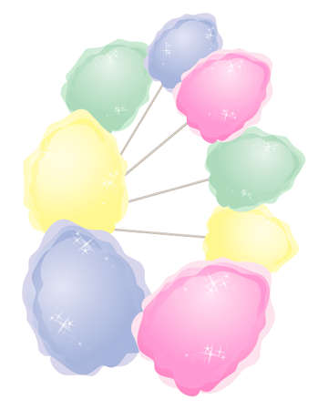 an illustration of colorful cotton candy in an abstract design isolated on a white backgroundのイラスト素材