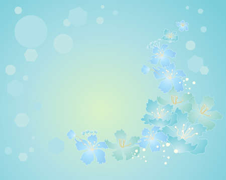 an illustration of abstract blossom flowers on a blue green background in springtime sunlightのイラスト素材
