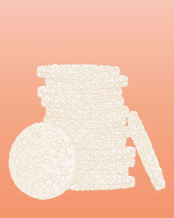 an illustration of a pile of rice cakes in a stack on a cream color backgroundのイラスト素材