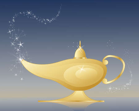 an illustration of a golden magic lamp  のイラスト素材