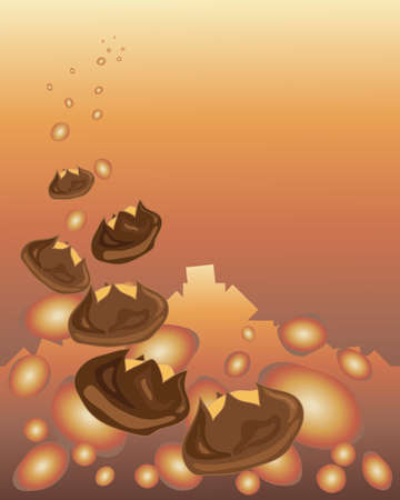 an illustration of christmas chestnuts roasting over hot coals in an abstract format with space for textのイラスト素材