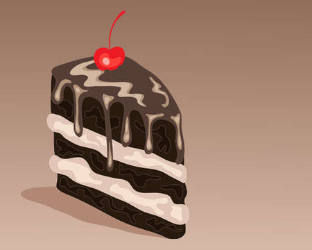 an illustration of a slice of delicious chocolate sandwich cake with chocolate drizzle cream and a...