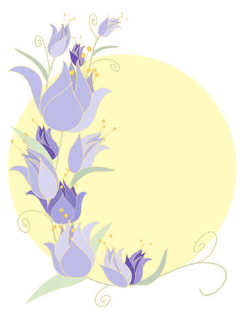 an illustration of a summer abstract lily flower arrangement with green foliage and a pale yellow sun on a white backgroundのイラスト素材