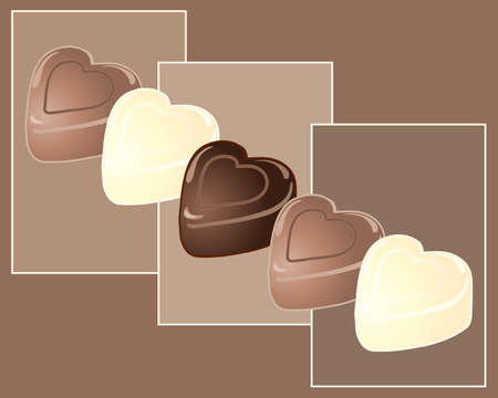 an illustration of dark milk and white chocolate hearts in an abstract design with a brown backgroundのイラスト素材