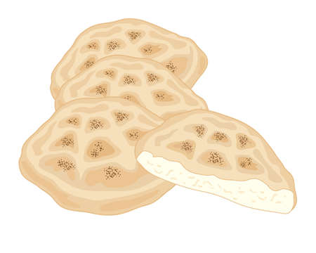 illustration of a stack of delicious turkish flat bread on a white background