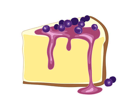 an illustration of a slice of blueberry cheesecake with biscuit crust creamy cheese filling and sweet blueberries on top with a white backgroundのイラスト素材