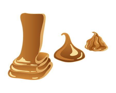 an illustration of sweet golden caramel in three different shapes on a white backgroundのイラスト素材