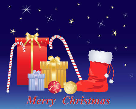 Wrapped gifts on christmas on a starry backgroundのイラスト素材