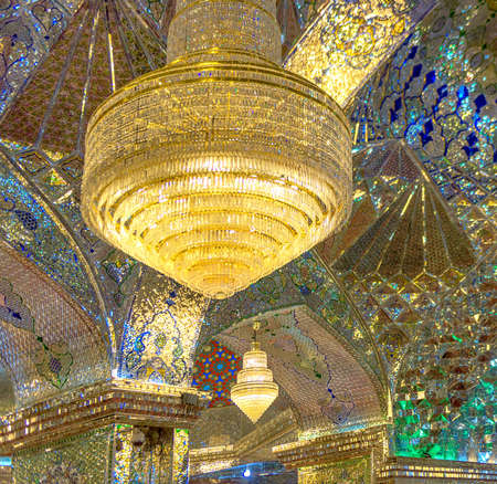 Shiraz, Iran, April 14, 2016 - Glass ceiling mozayka in the mosque Shah Cheragh