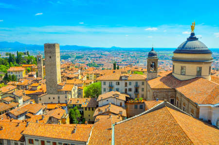 Panorama of the small French town located in the foothills of the Alps in bright sunny dayの写真素材