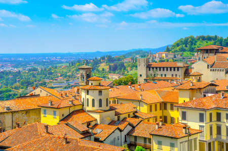 Panorama of the small French town located in the foothills of the Alps in bright sunny dayの写真素材