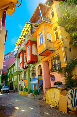 Istanbul, the streets of the old city, the houses are painted in bright colors