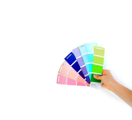 room design, multi-colored paint samplers isolated on white backgroundの写真素材