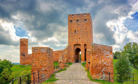 medieval castle in central europe under storm cloudsの写真素材