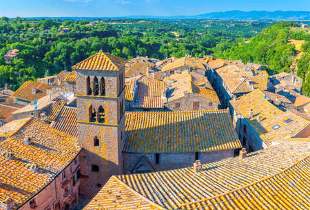 Aerial view of the old town at sunset, Tuscany. Italyの写真素材
