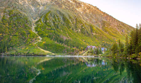 Tatra National Park, guest house for tourists on the lake, hiking, Polandの写真素材