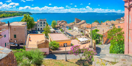 Old Italian city on the shore of the lake, Lazio. Italyの写真素材