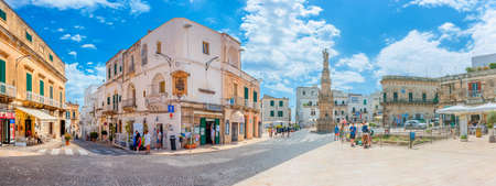 Italy, Ostuni, July 2018 - panorama of a favorite tourist area in the historic center of Ostuni, Southern Italyのeditorial素材