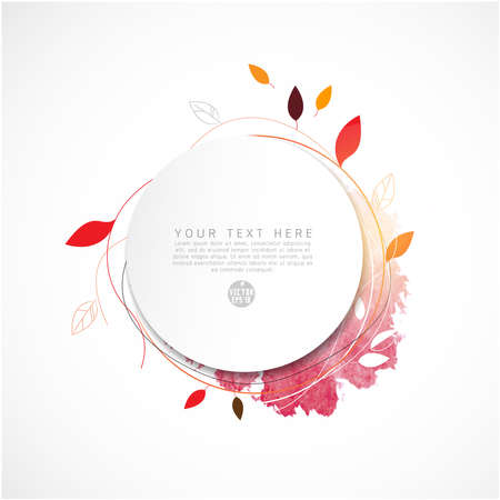 Blank circle paper with leaf and watercolor paint background, vector illustrationのイラスト素材