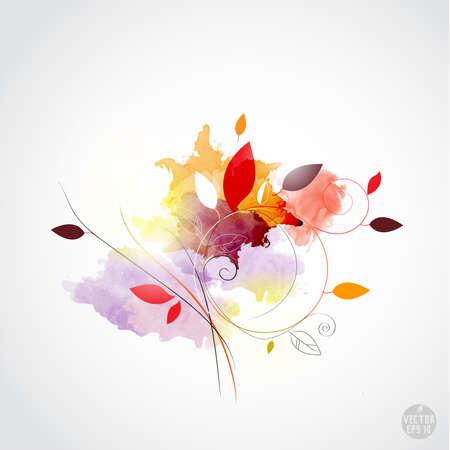 leaf and watercolor paint background, vector illustrationのイラスト素材