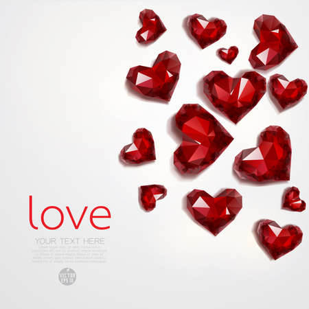 Red diamond hearts on Valentine day, Vector illustrationのイラスト素材