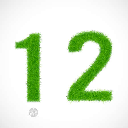 1,2 number with grass textured isolated white background, vector illustration のイラスト素材