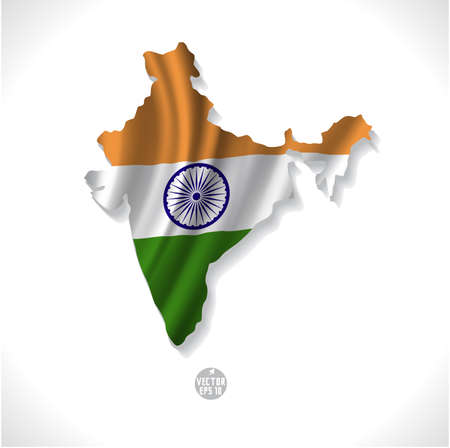 India map with waving flag isolated against white  illustration のイラスト素材