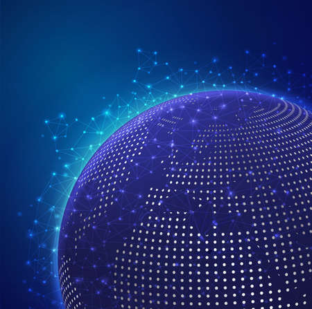 Global technology mesh digital network with dot world map, vector illustration のイラスト素材