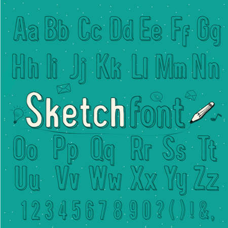 vintage sketch style alphabet, vector illustrationのイラスト素材