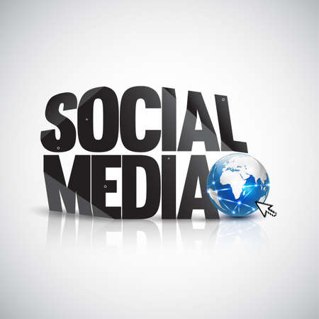 3d word social media with mini global isolated write background, vector illustrationのイラスト素材