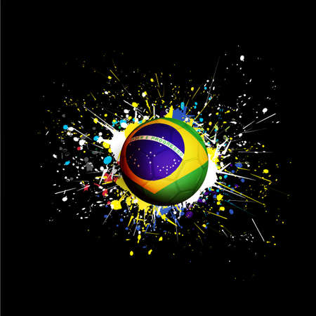 brazil flag with soccer ball dash on colorful   grunge texture on black background, vector illustrationのイラスト素材