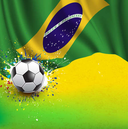 brazil flag   soccer ball on grunge texture background, vector illustrationのイラスト素材