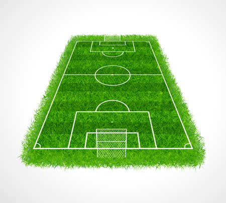 Perspective view of an empty soccer field with realistic grass texture, Vector illustration のイラスト素材