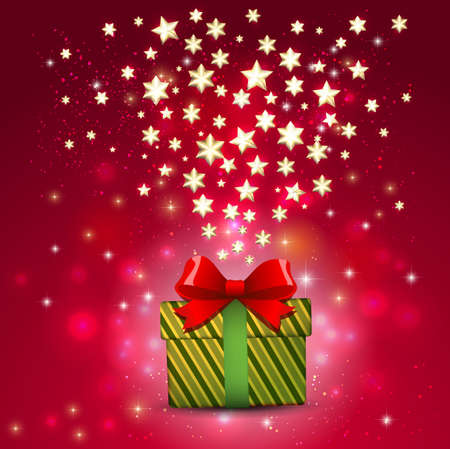 gift box and shiny star on magic red tone backgroundのイラスト素材
