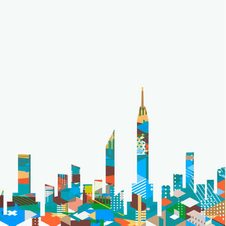 City landscape with colorful geometric graphic isolate on background, vector illustrationのイラスト素材