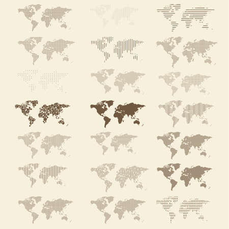 Set of dots and line world maps in different resolution isolate on background vector illustrationのイラスト素材