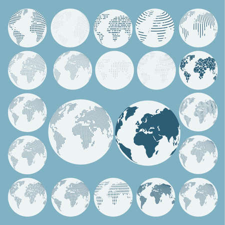 Set of dots and line globe in different resolution isolate on background vector illustrationのイラスト素材