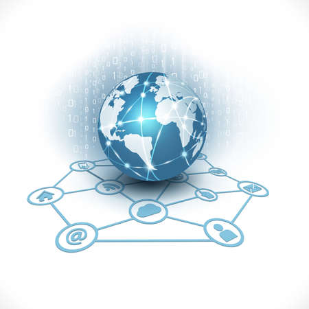 world with media network symbol for communication   technology business concept isolate white background vector illustrationのイラスト素材