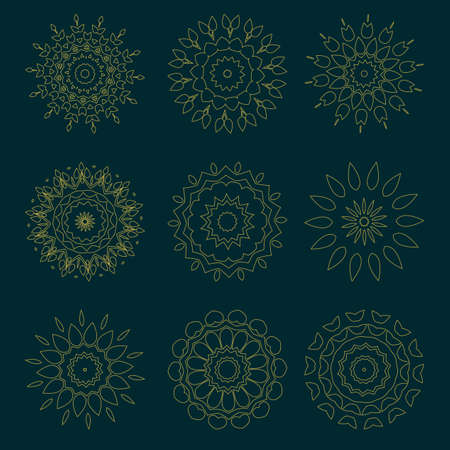 set of circles pattern with leaf and floral concept isolate on background, vector illustrationのイラスト素材