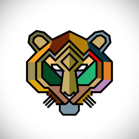 abstract tiger's head graphic with colorful geometric pattern, vector illustrationのイラスト素材