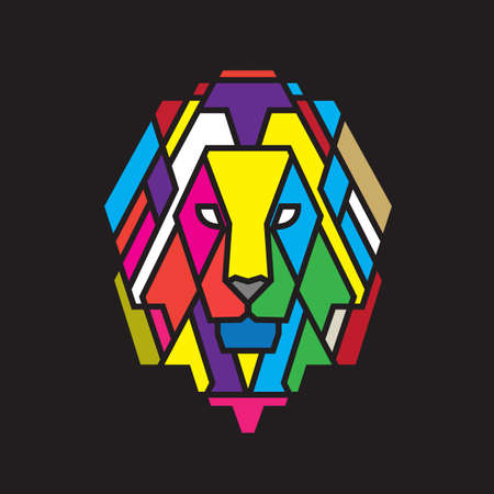 abstract lion graphic with colorful geometric pattern, vector illustrationのイラスト素材