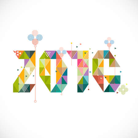 2016 calligraphy with colorful geometric pattern decoration concept, vector illustrationのイラスト素材