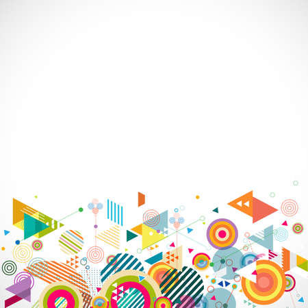 abstract creative geometrical with circle shape and mix hexagon decoration on bottom part, vector illustrationのイラスト素材