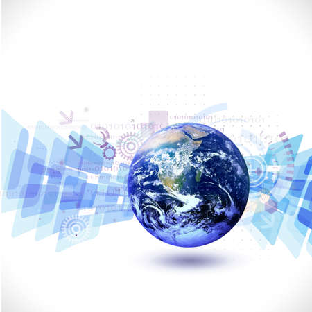 world and futuristic technology with digital and gear element concept backgroundのイラスト素材